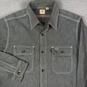 Sugar Cane Jean Cord Work Shirt Mens M Black Long Sleeve Pockets Chambray